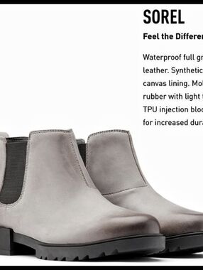 Sorel Emelie II Leather Chelsea Boots Lug Sole Waterproof Quarry Gray Size 10